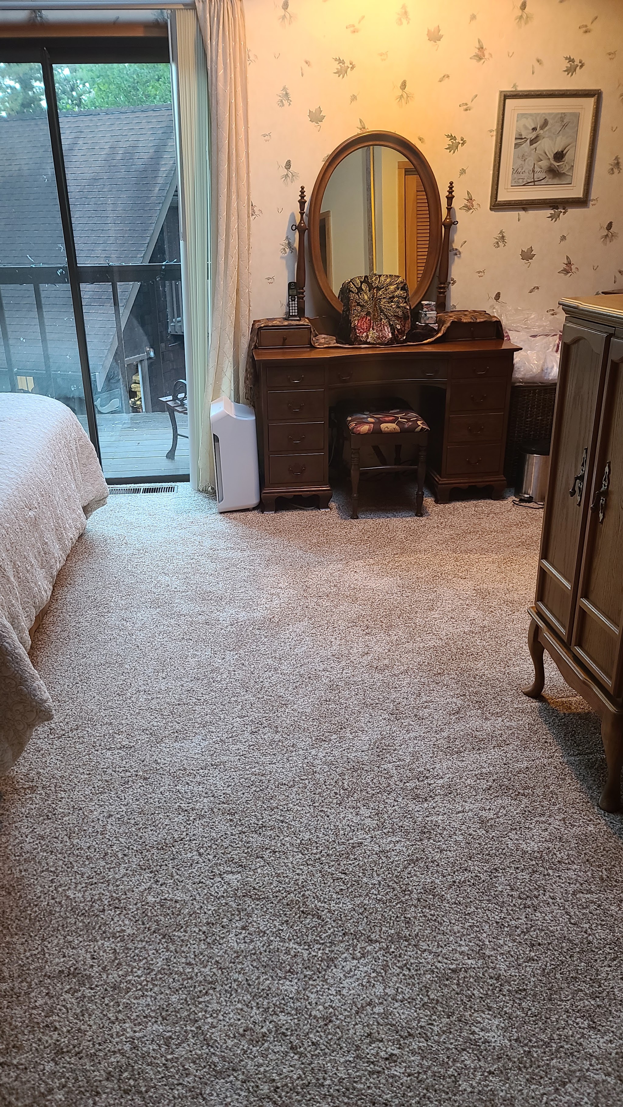 Finished carpet installation in a bedroom
