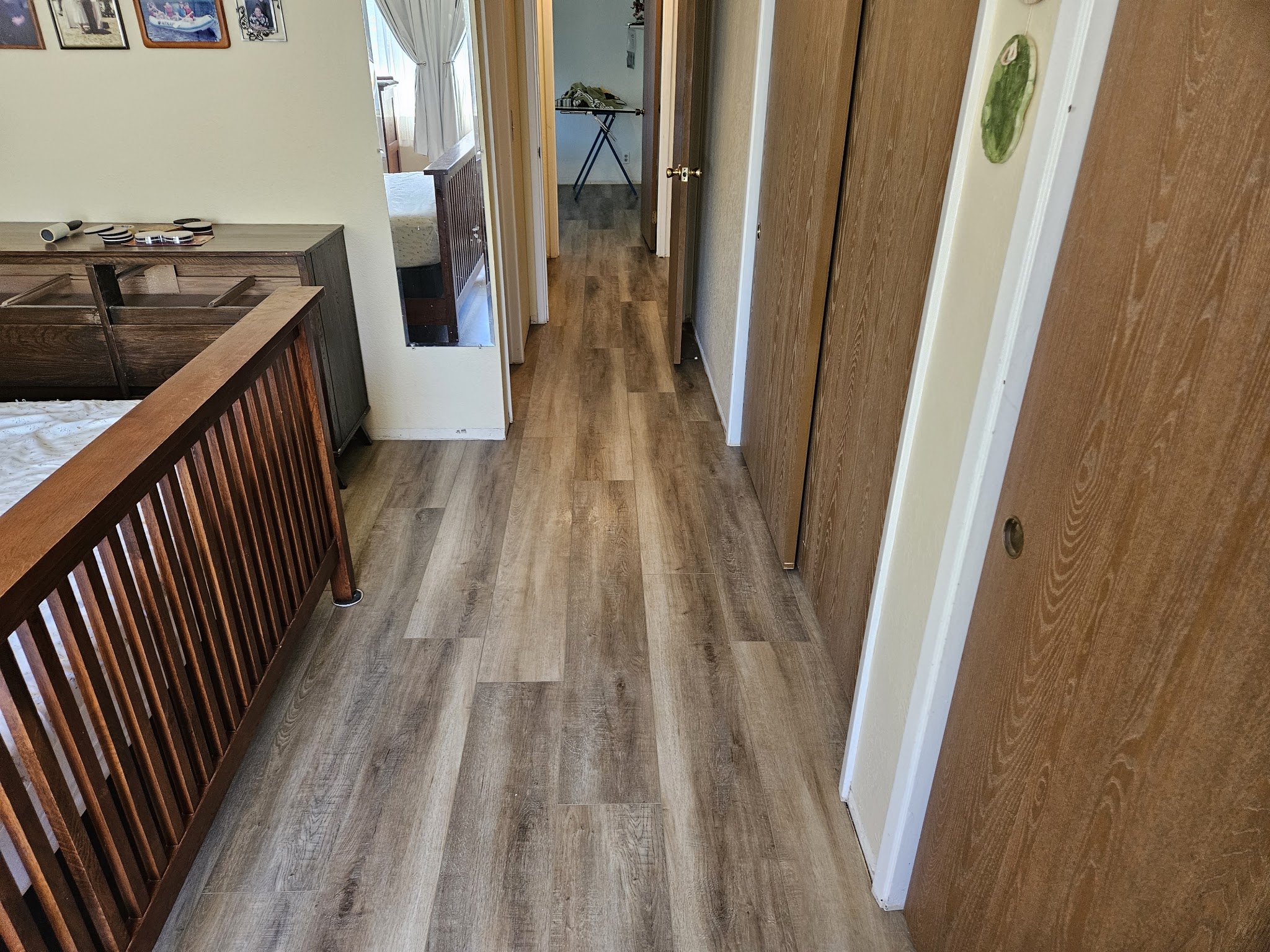 Finished wood-look flooring in a hallway